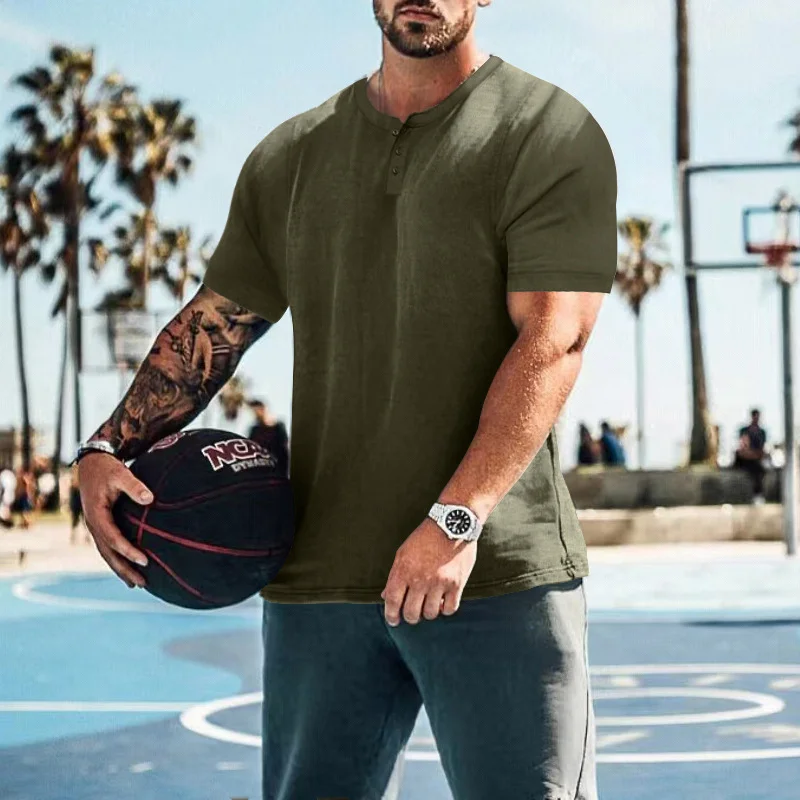 Men's Solid Color Retro Summer Round Neck Short Sleeve T-shirt-inspireuse