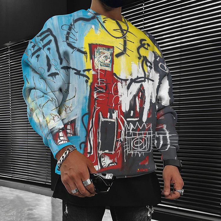 BrosWear Michel Street Artisc Print Long Sleeve Sweatshirt
