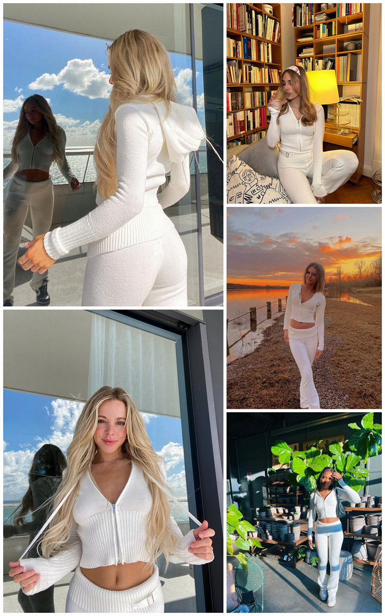 Ootddress Knit Hoodie And Pants Sets Women Outfits Low Waist Knitted Cropped Top Sweat Leggings Women Two Piece Set Tracksuit New