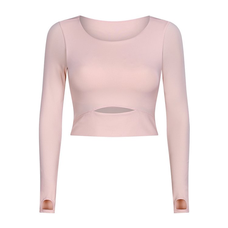new sports long-sleeved T-shirt semi-short outdoor running yoga top Rose Toy