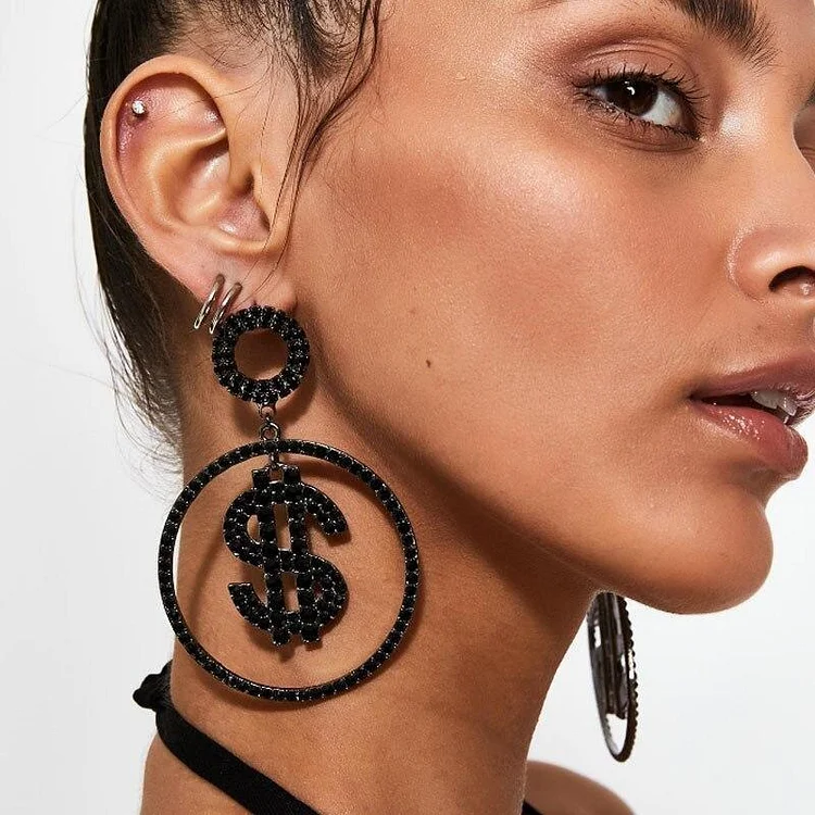 Dollar Money Earrings Hoop Rhinestone Jewlery for Women-VESSFUL