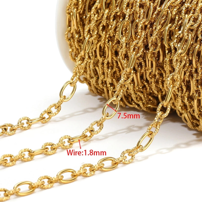 1 M Per Pack 304 Stainless Steel 18K Gold Plated 7 * 17mm Jewelry Accessories Chain