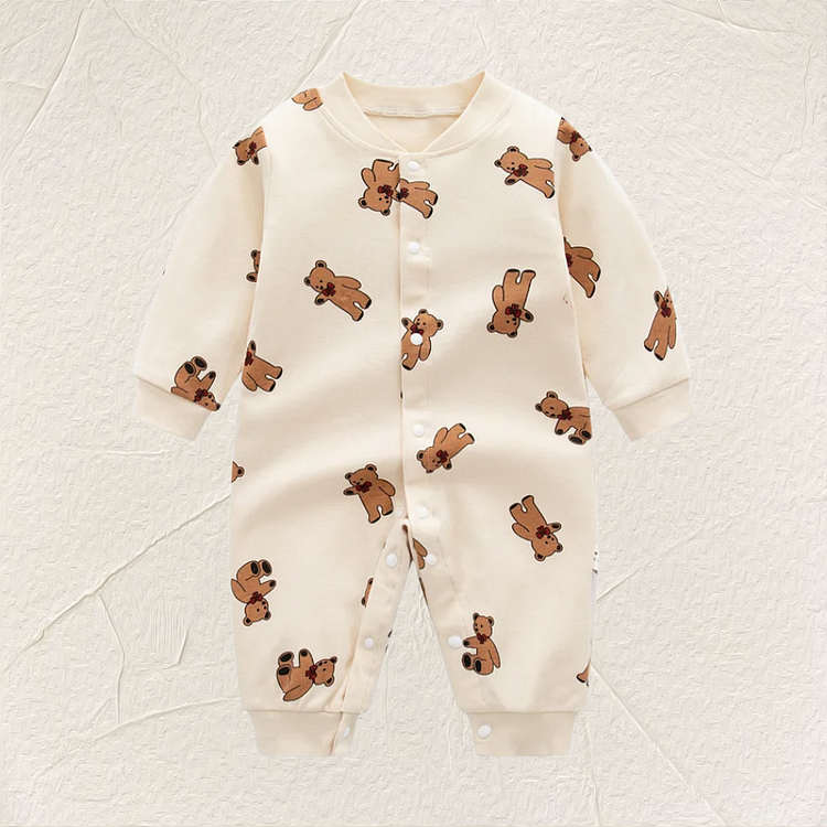 Baby Long Sleeve Boneless Bear Printed Romper