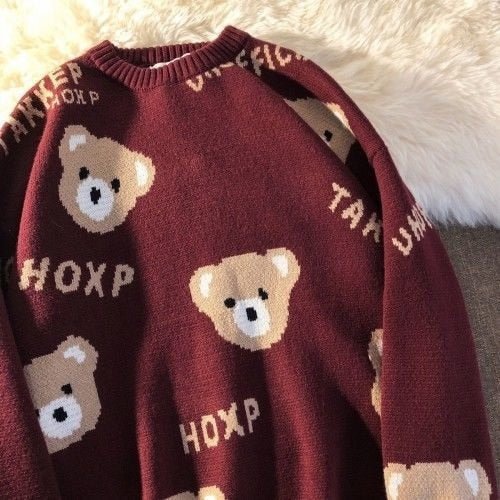 Christmas Sweater Women Men Autumn Sweater Bear Knitted Kawaii Clothes Coat Harajuku Cropped Jumper Pull Autumn Tops Plus Size