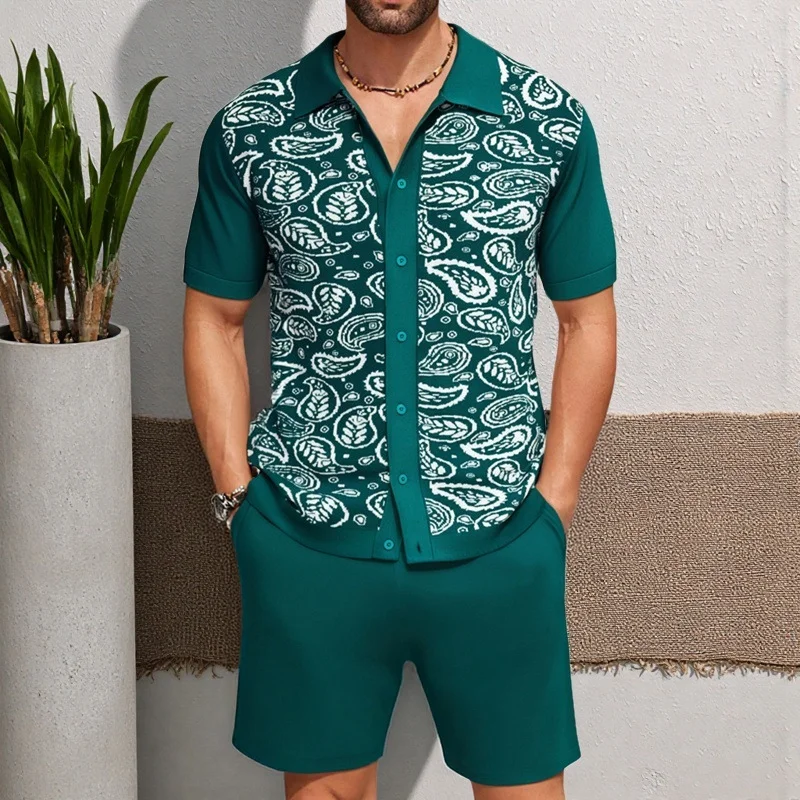 Uveng Uveng Men's Knitted POLO Shirt Set Casual Knitted Two-Piece Set SY0218