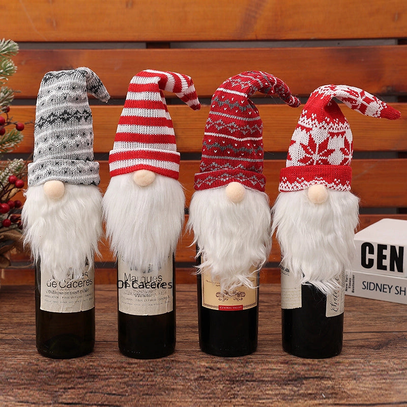 Qiaoding New Christmas Decorations Faceless Doll Wine Bottle Cap Knitted Forest Elderly Wine Bottle Cover Restaurant Decoration