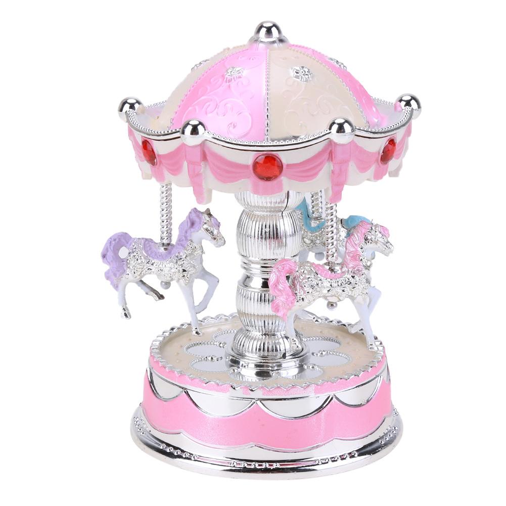 

Romantic Crown Music Box Emit Clockwork Carousel Kid Birthday Gift, Pink, 501 Original