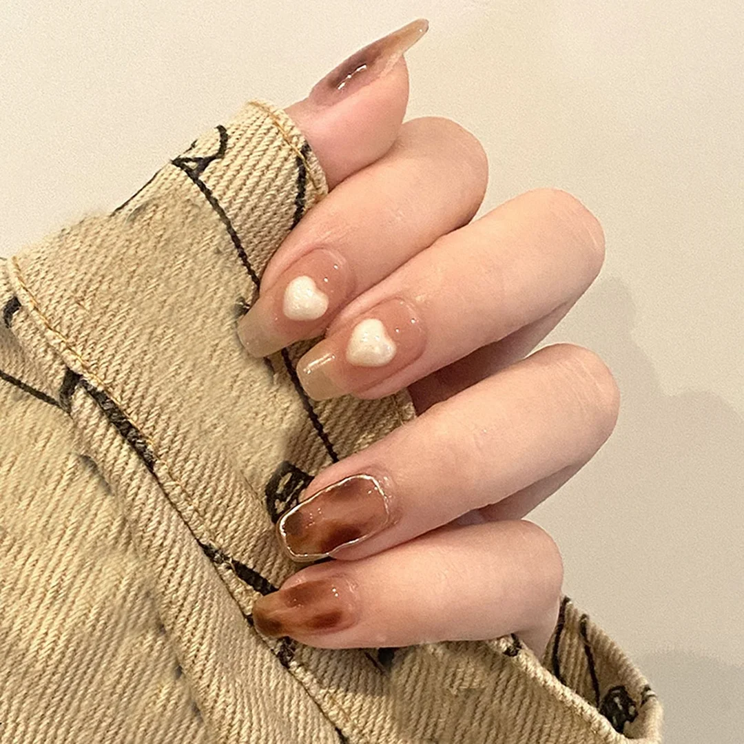 24Pcs/Set Press On Nails Sweetheart Knife Design False Nail French Full Cover Fake Nails Glue DIY Manicure Nail Art Tools-Nail Inspo