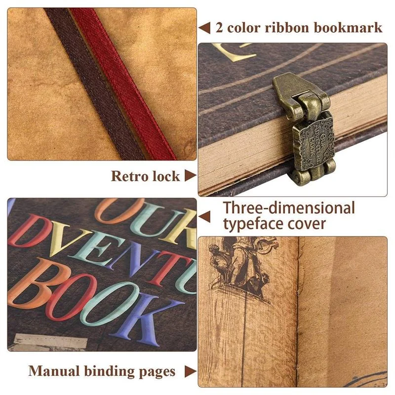 Our Adventure Book 8.66 * 7.67 inches 146 pages Travel Diary Album Scrapbook, Retro Style Travel Souvenir, Retro Message Book DIY Anniversary Wedding Travel Writing Friend Birthday Gift, Valentine's Day, Halloween, Christmas, New Year Ideal Gift Our Adventure Book 8.66 * 7.67 inches 146 pages Travel Diary Album Scrapbook, Retro Style Travel Souvenir, Retro Message Book DIY Anniversary Wedding Travel Writing Friend Birthday Gift, Valentine's Day, Halloween, Christmas, New Year Ideal Gift