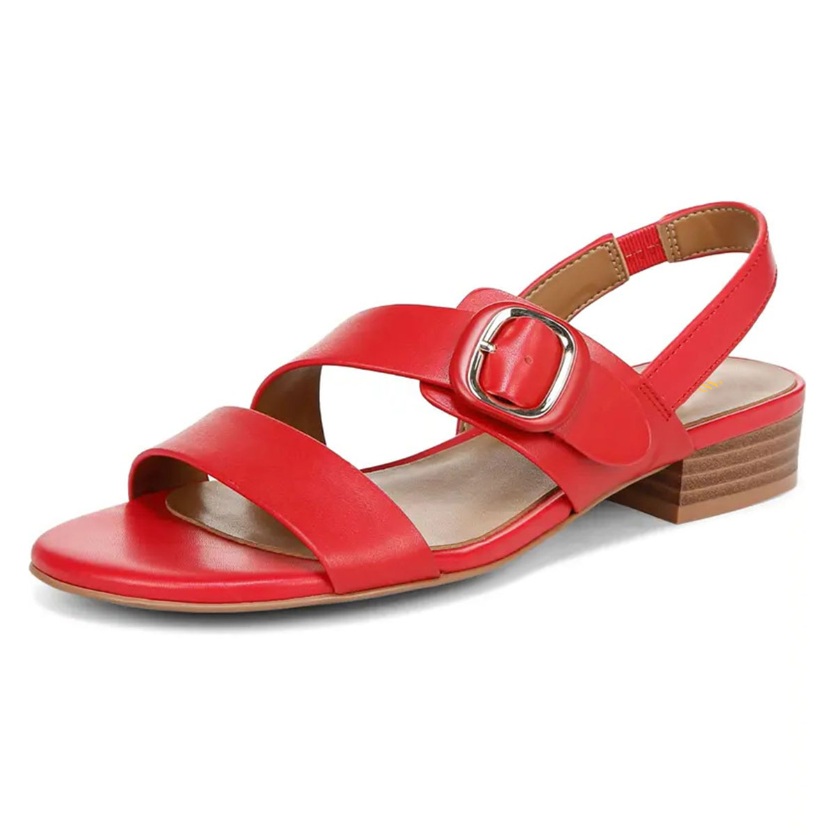 Vegan Leather Round Toe Low Heel Elegant Red Slip On Sandals Nicepairs