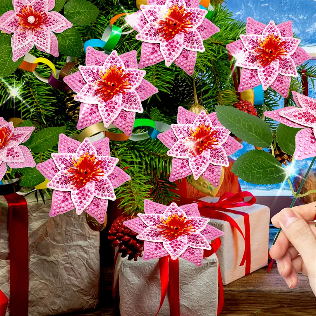 8Pcs 3D Pink Artificial Flowers DIY Desktop Diamond Art Kit for Adult Home Decor