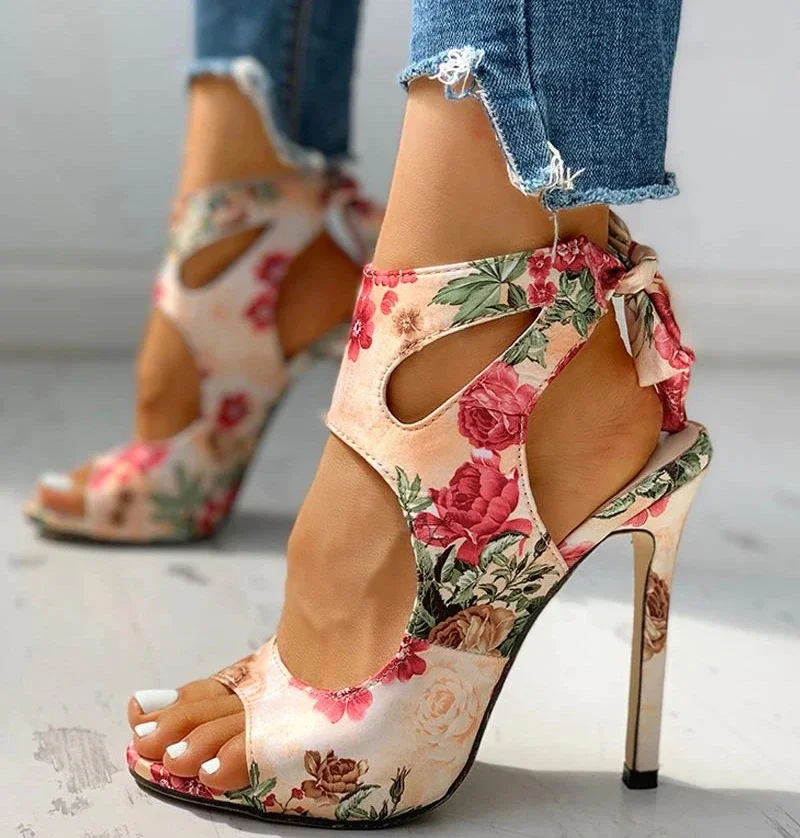 Canrulo Summer Pumps Sexy High-heeled Sandals for Women Ankle Strap Peep Toe High Heels Party Wedding Lace Up Ladies Heels Sandals