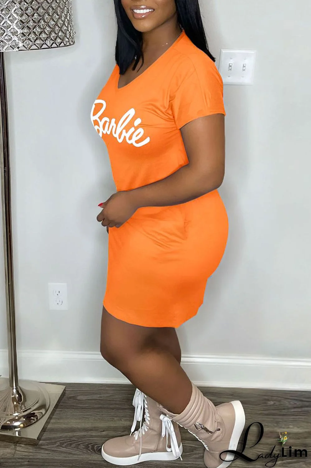 Pink Casual Print Patchwork V Neck Straight Dresses