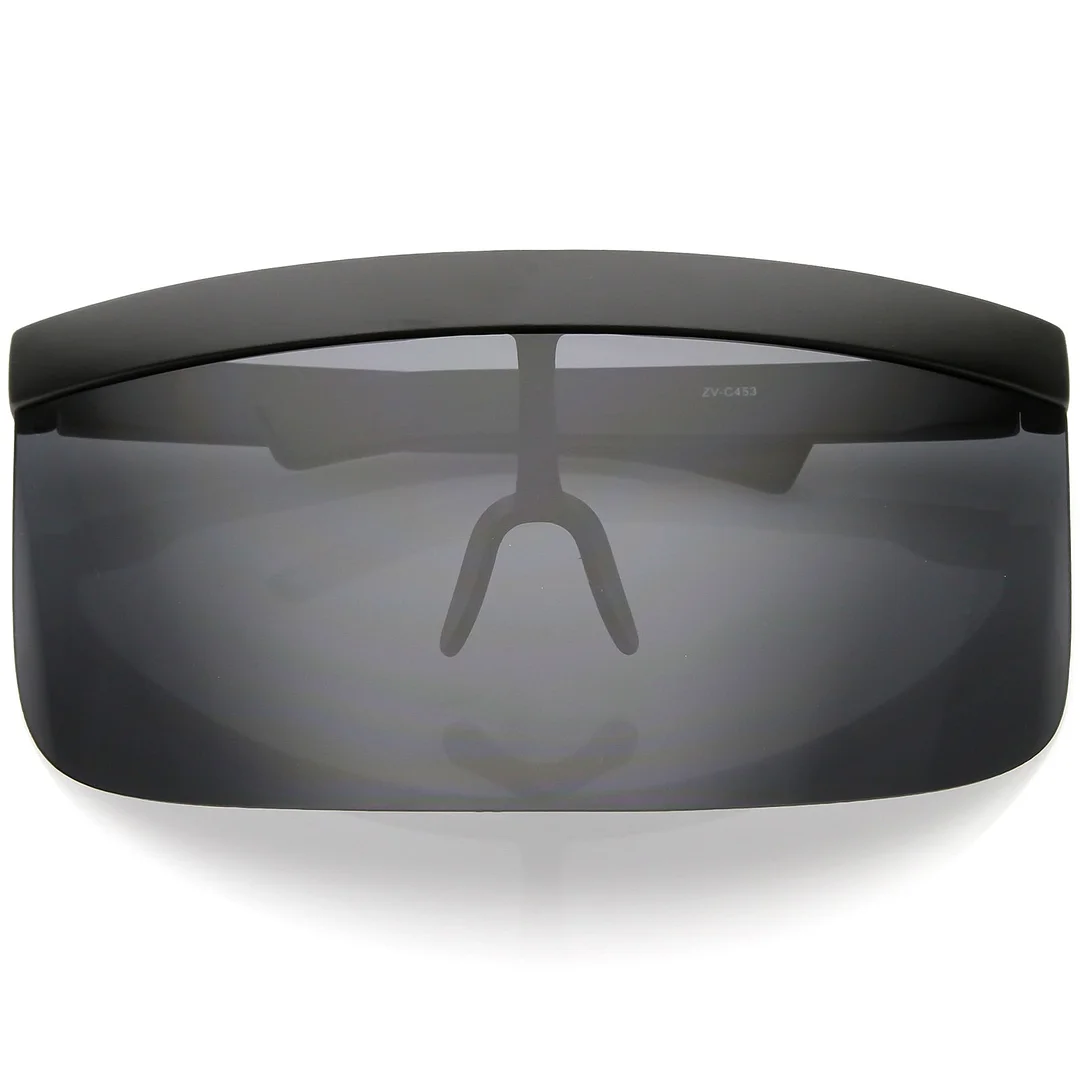 Futuristic Oversize Shield Visor glasses Flat Top Mirrored Mono Lens 172mm