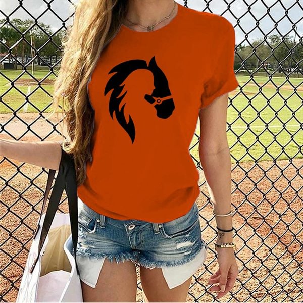 Cute Horse Head Print T Shirts For Women&Girls Casual Round Neck Tees Top Summer Women`s Loose Fit T-shirt - Shop Trendy Women's Fashion | TeeYours
