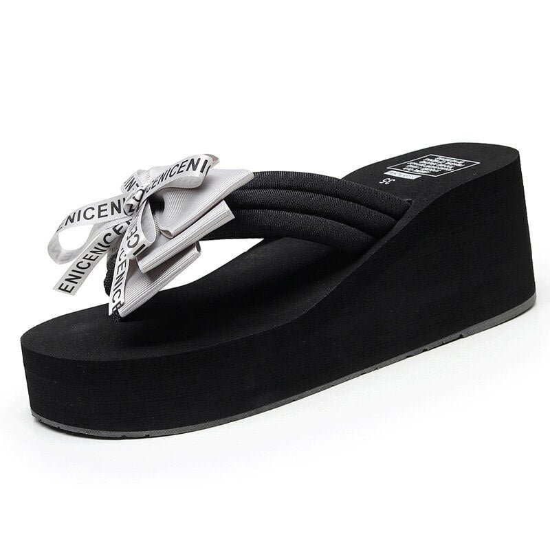 Women Slippers Summer Platform Wedges High Heels Bow Tie Peep Toe Fashion Slides Beach Outdoor Ladies Shoes Female Sandals hy451