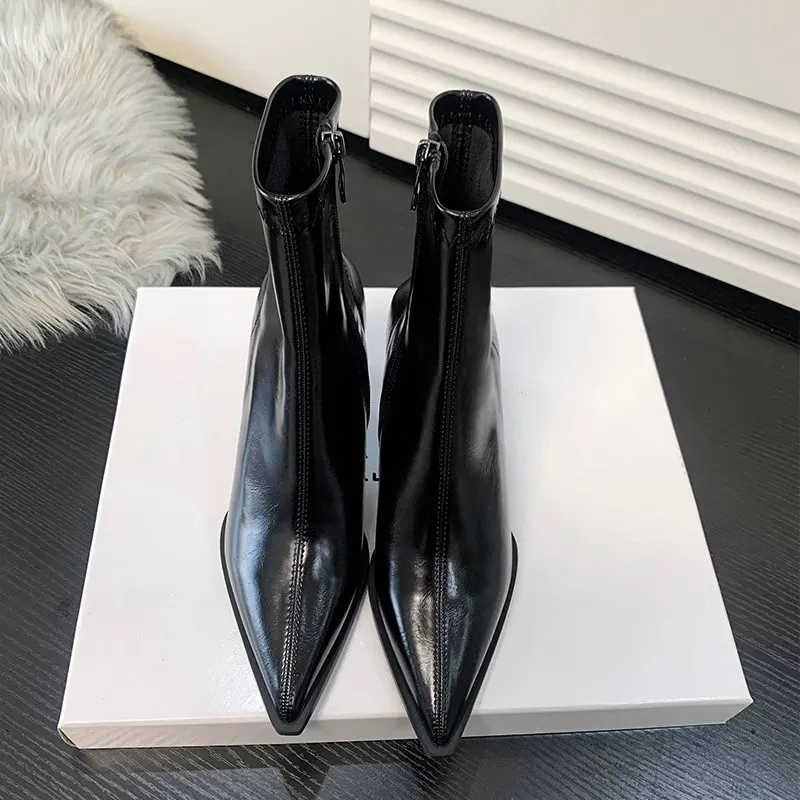 Breakj Breakj Autumn Sharp Leather Fashion Thin Short Boots Women's Side Zipper Fine And High And Thin Boots Naked Boots