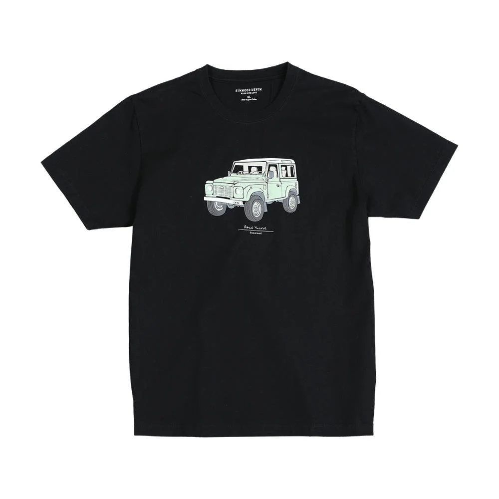 SIMWOOD 2021 Summer new  Cartoon Car Print T-shirt Men 100% Cotton Letter Back Short Sleeve T shirt Plus Size Top Tees SI980799