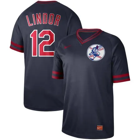 Men's Cleveland indians #12 Francisco Lindor Navy Cooperstown Collection Legend  Stitched MLB Jersey