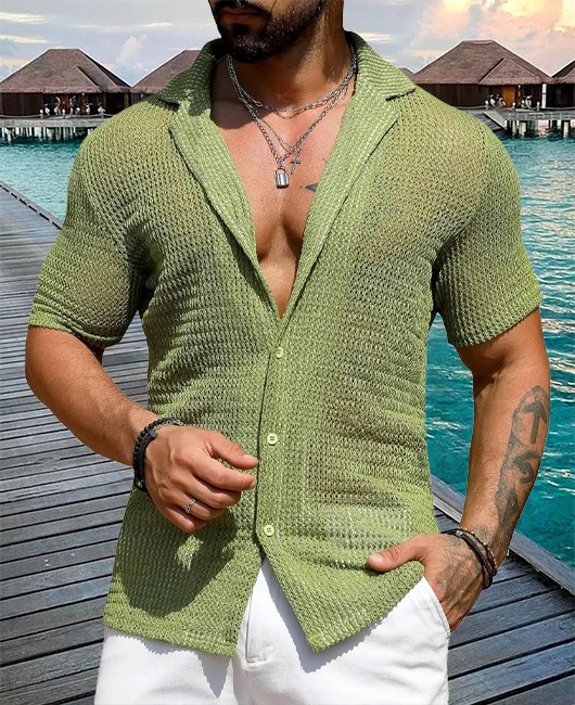 Casual Single Breasted Knitted Lapel Collar Shirt 