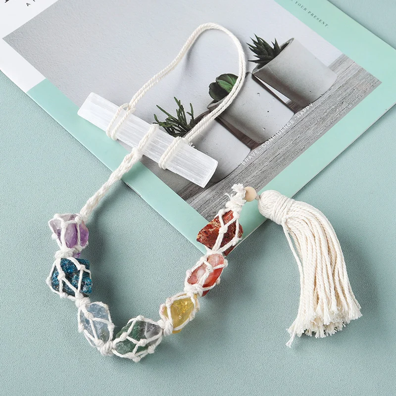 Natural Colorful Crystal Raw Stone Car Hanger Hand-woven Home Pendant