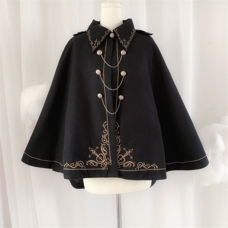 Anime Girl Golden Embroidered Dark Cloak Jacket - Gotamochi Kawaii Shop, Kawaii Clothes