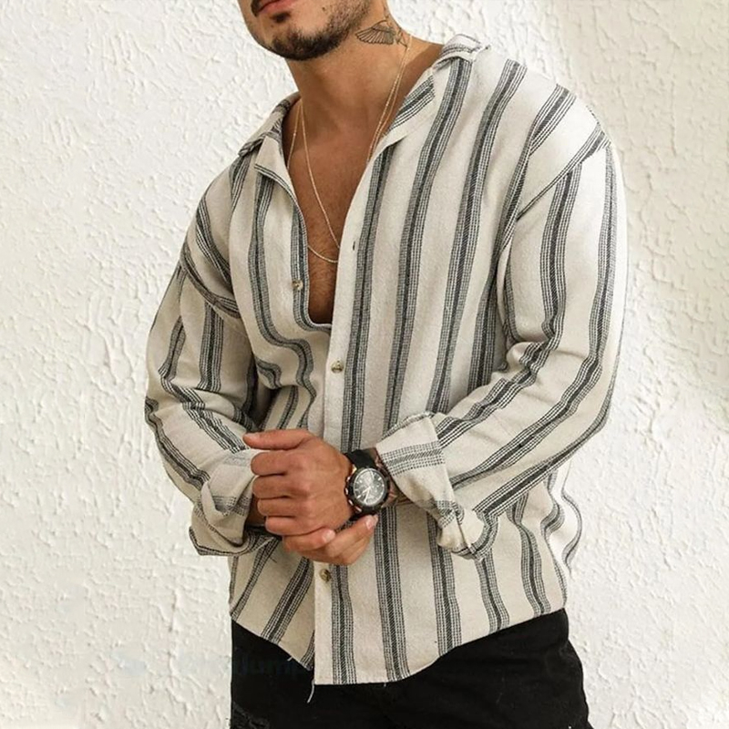 Men's Classic Striped Cotton and Linen Shirt