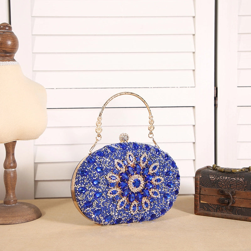 Gold Black Green Polyester Flower Round Evening Bags