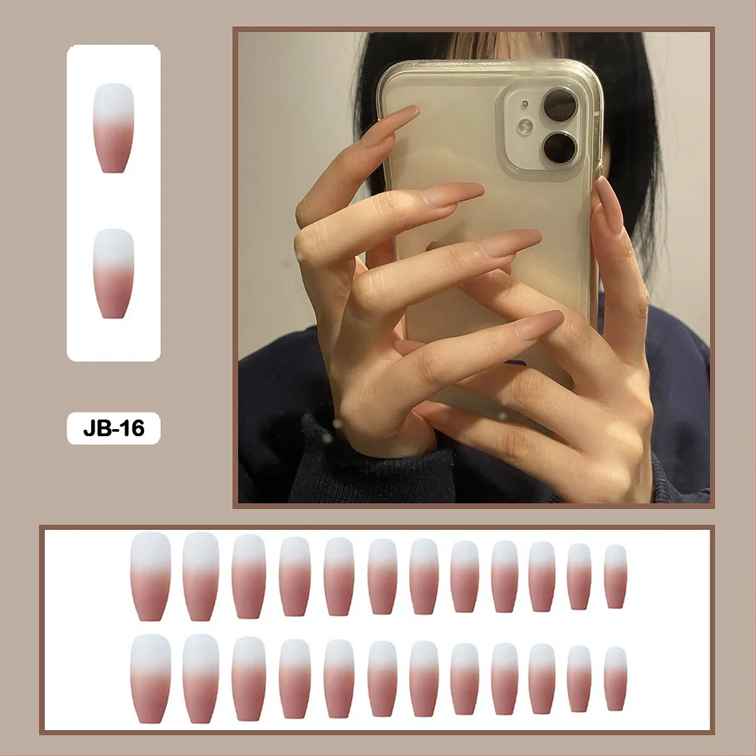 24pcs Gradient Long Trapezoidal Ballet Wearable False Nails Nail Art Fake Nails With Glue And Wearing Tools-Nail Inspo