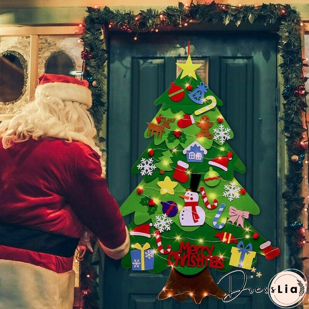 Kids Diy Felt Christmas Tree Ornaments Xmas Gift Door Wall Hanging Led Light
