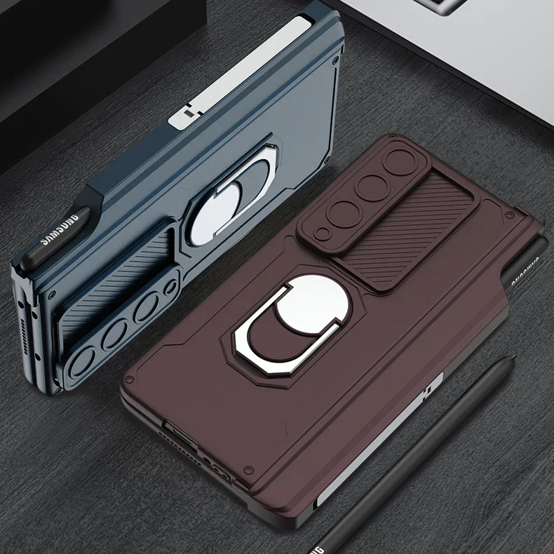 Applicable To Samsung Z Fold 3/4/5Slide Rail Lens Cover Push Window 2-In-1 Ring Holder Folding Phone Case