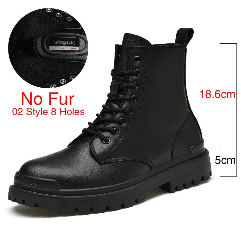 DEKABR Warm Winter Ankle Boots Men Casual Genuine Leather Shoes Lace-Up Platform Waterproof Work Mens Boots Military Army Boots
