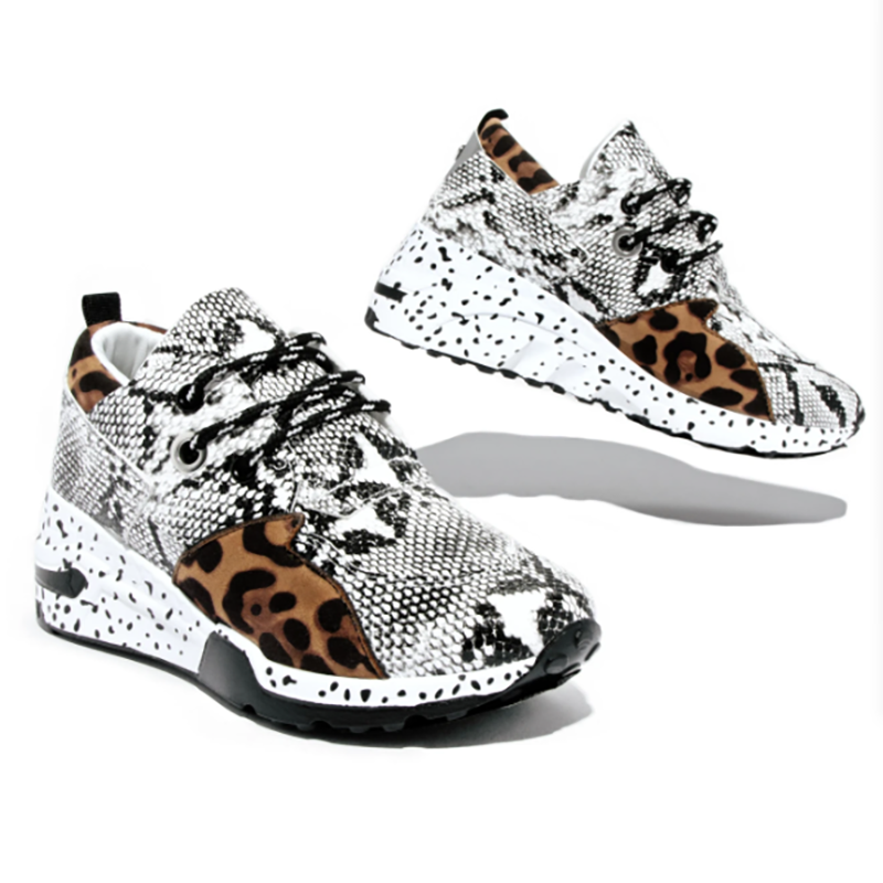 2020 New Women Casual Shoes Breathable Ladies Sneakers Leopard Print Faux Fur Sneakers Lace-up Platform Sports Shoes Women