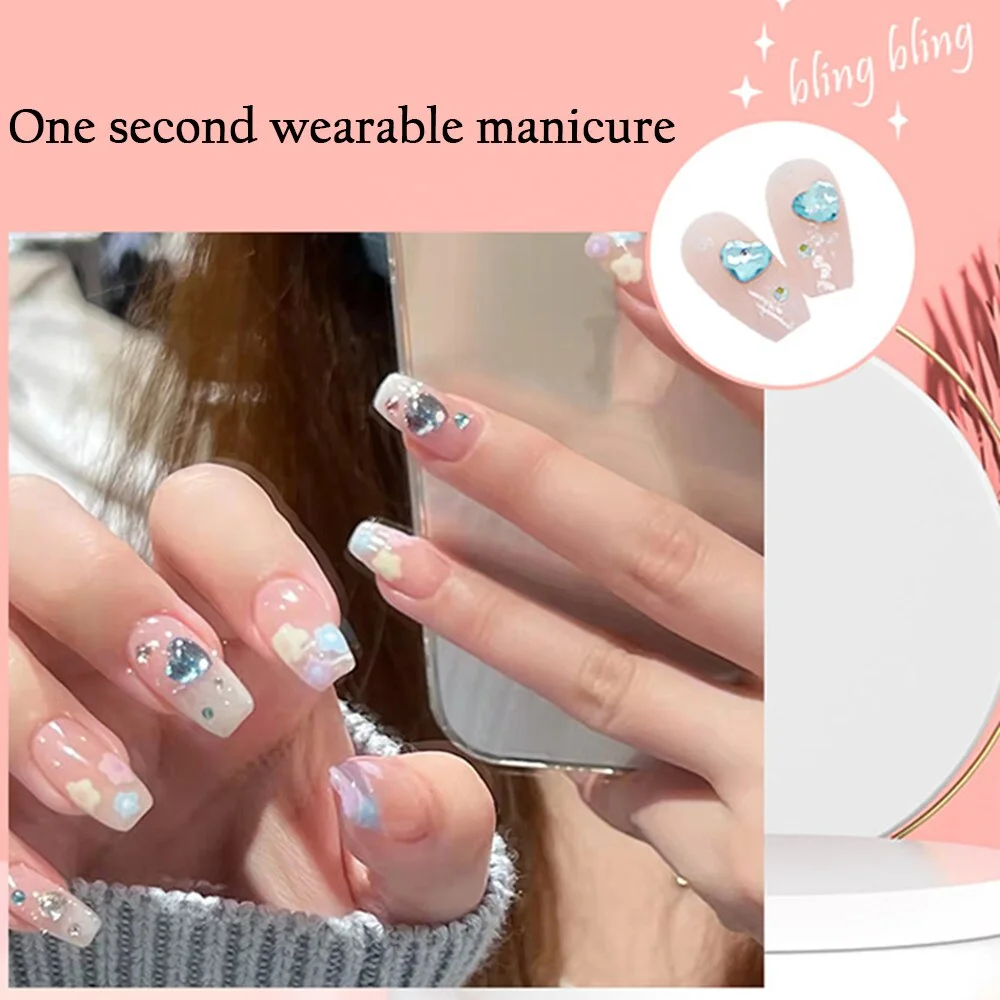24pcs Ballet Fake Nails Coffin Head Pink Color Press On Nail Art tips with 3D Heart And Bow Design French Style Girl False Nails-Nail Inspo