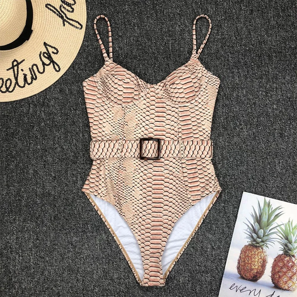 Women Black Swimwear Sexy Push Up One Piece Swimsuit Female Bather With Belt Bathing Suit Swim Wear Monokini Lady