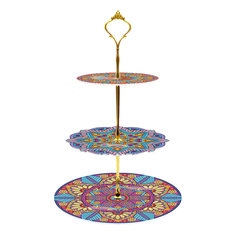 DIY 3-Tiered Mandala Acrylic Diamond Painting Serving Tray for Coffee Table Serving Serving Food