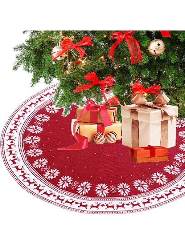 Snowflake Reindeer Pattern Knitted Christmas Tree Skirt-elleschic