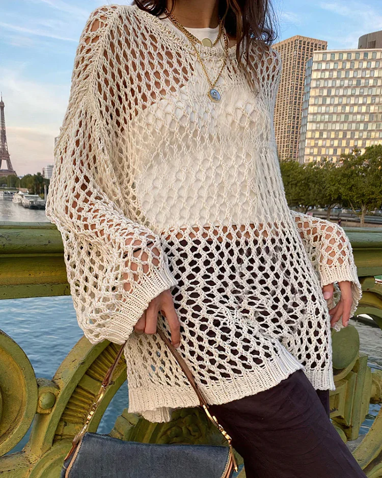 Solid Chunky Knit Round Neck Sweater