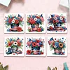 6pcs Diamond Painting Independence Day Flowers Greeting Card with Envelope for Family Friends Holiday Gift Congratulations