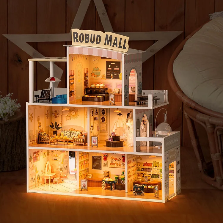 [Only Ship To U.S.] ROBUD Shopping Mall Wooden Dollhouse	 | Robotime Online