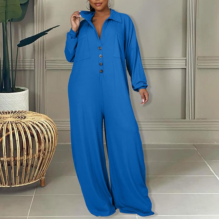 Casual Solid Color Long Sleeve Jumpsuit