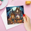 6Pcs Halloween House Special Shape Diamond Panting Greeting Card