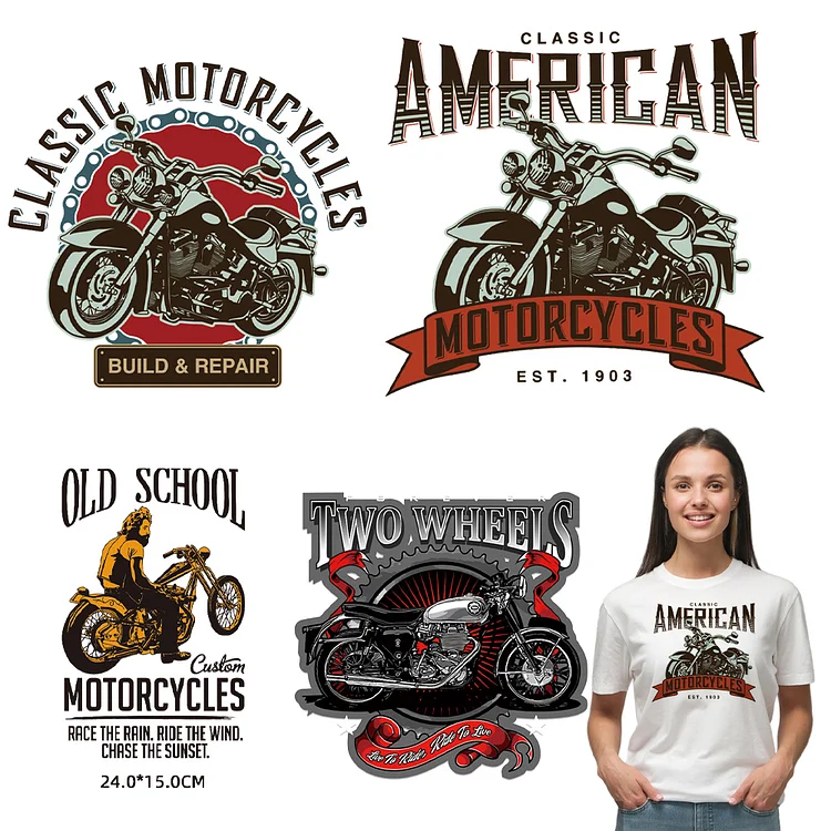 4Sheets Heat Transfer Vinyl Patch Stickers Motorbike Iron on Patches for T-Shirt
