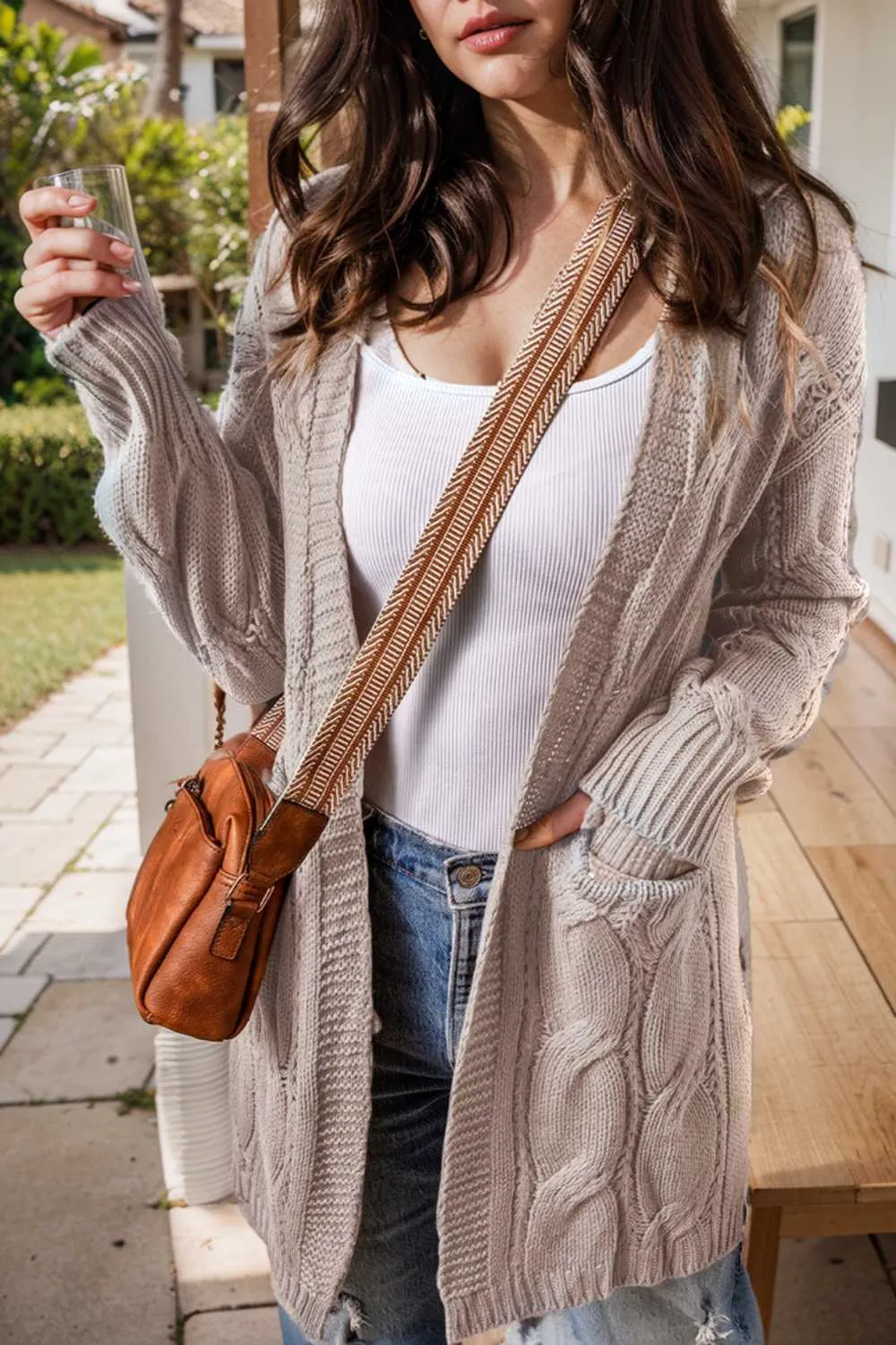 pocket twist long sweater cardigan