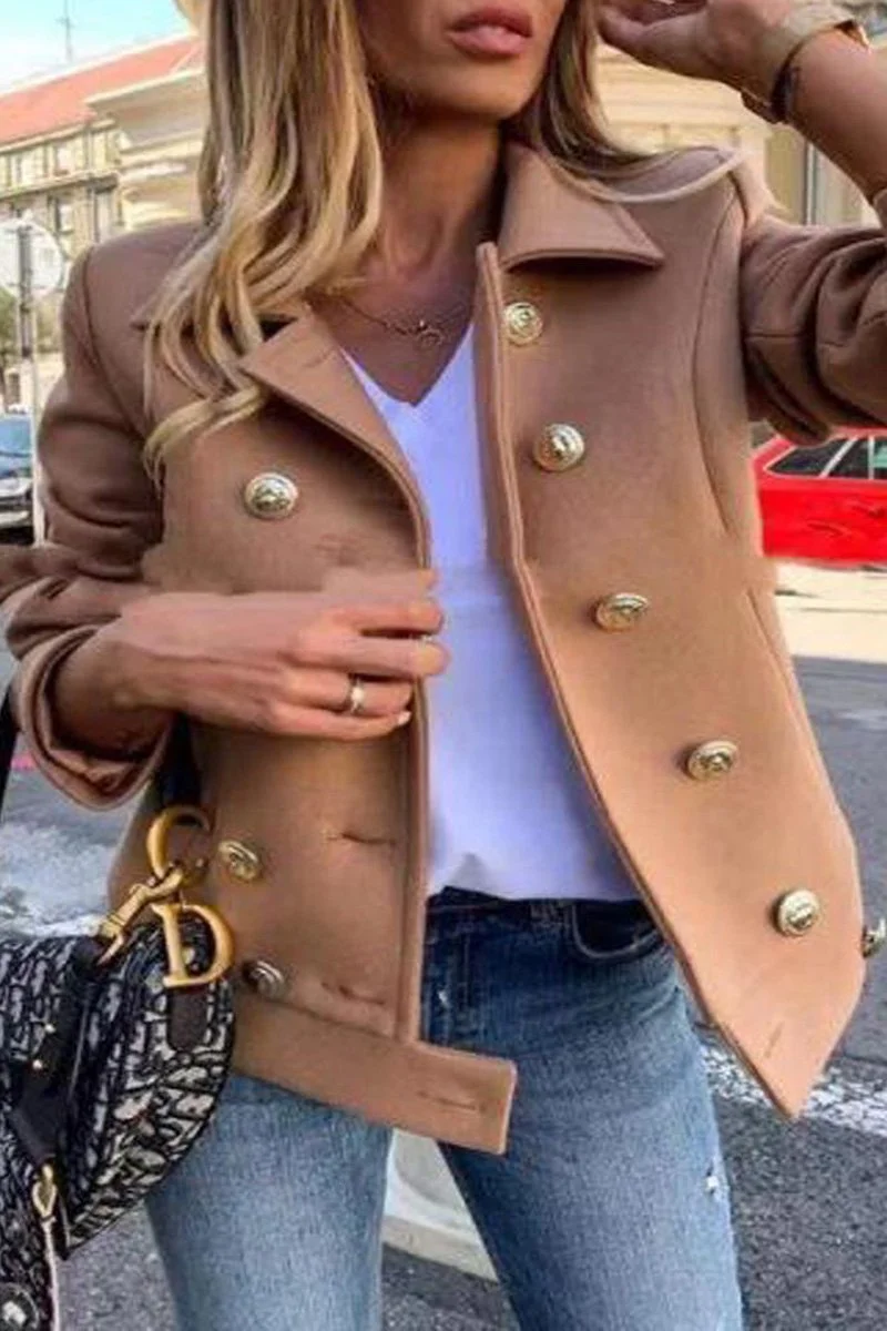 Long Sleeve Double Breasted Woolen Coat