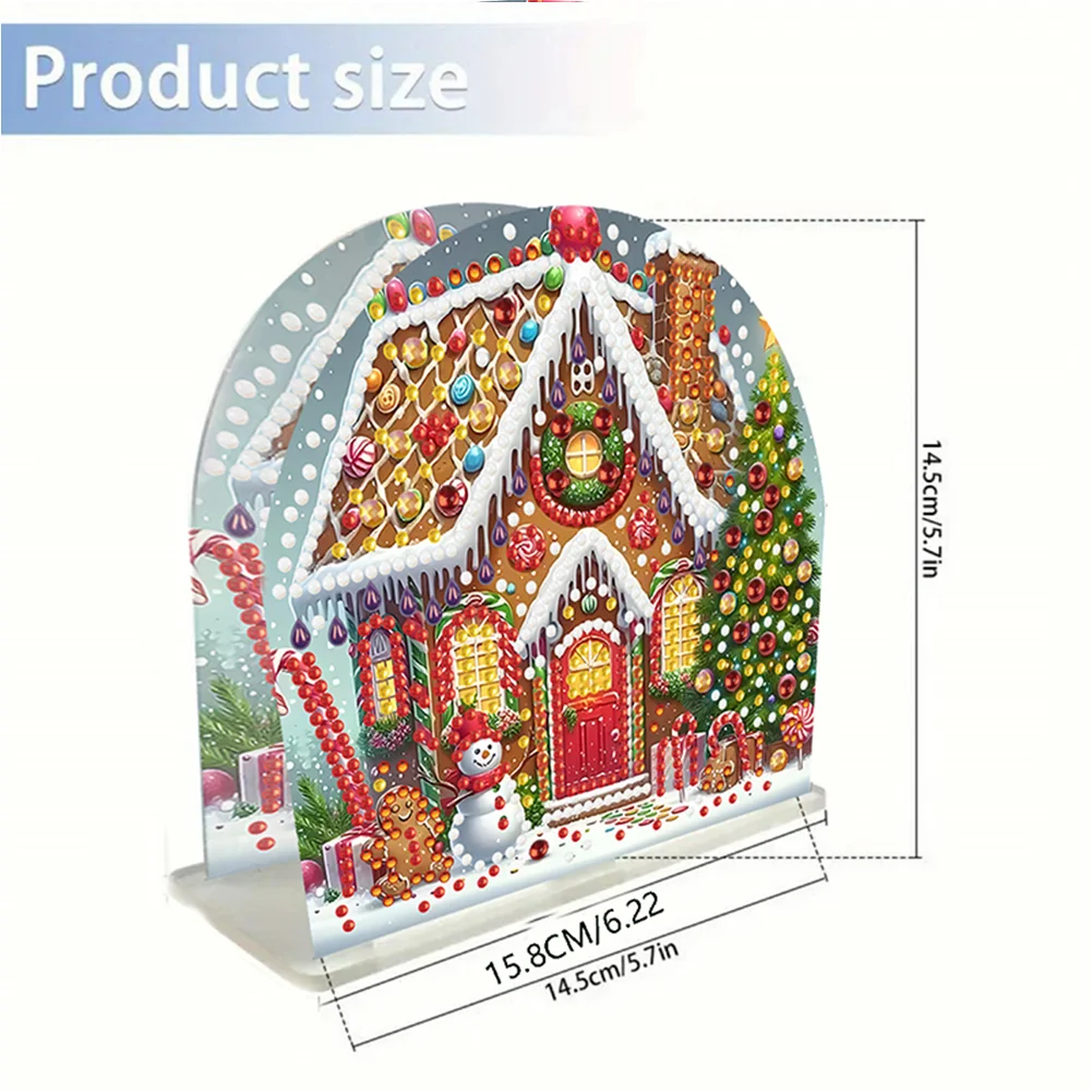 DIY Acrylic Christmas House Diamond Painting Paper Towel Holder for Home Art Crafts
