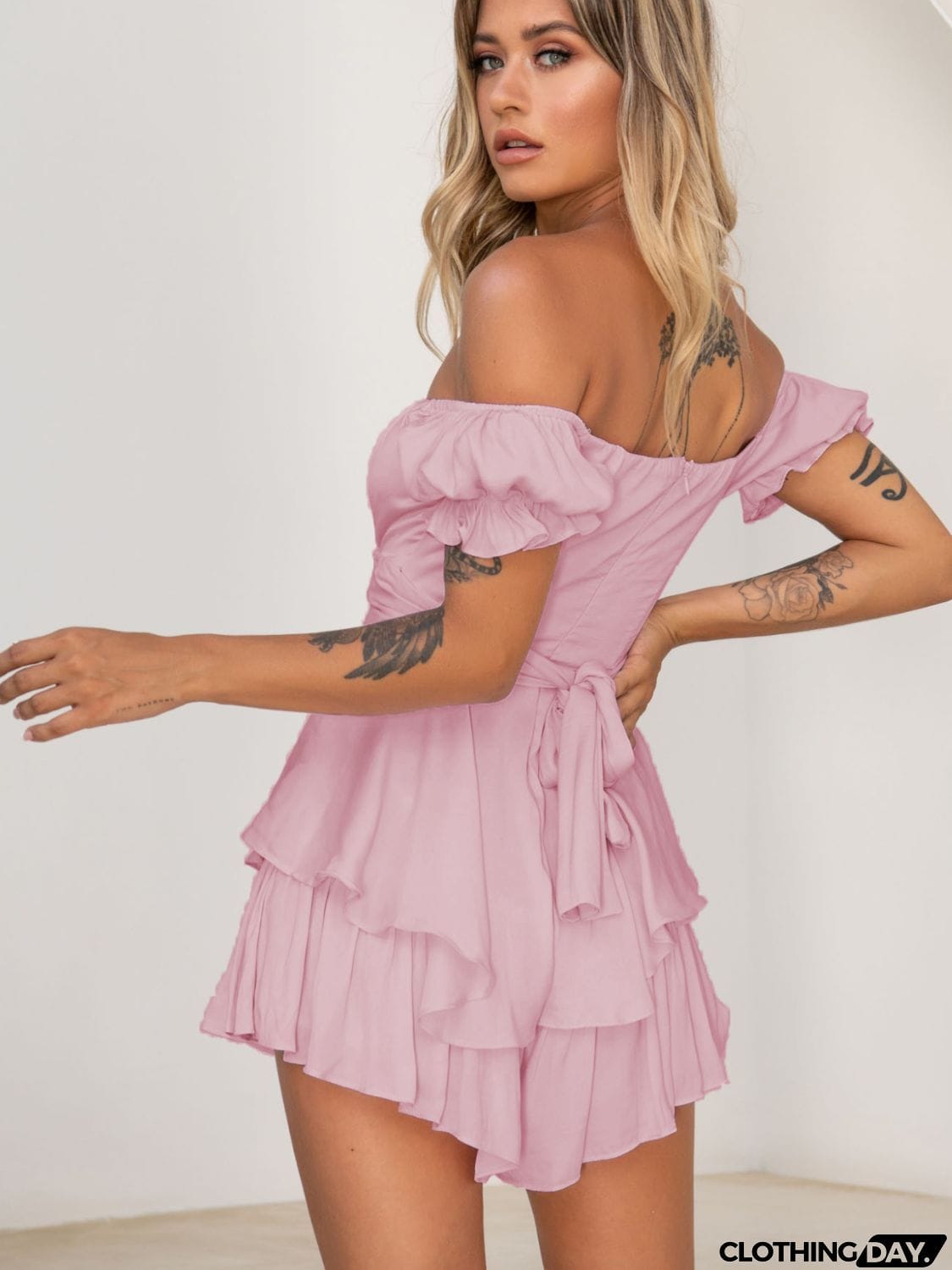 Off Shoulder Flounce Sleeve Mini Dress