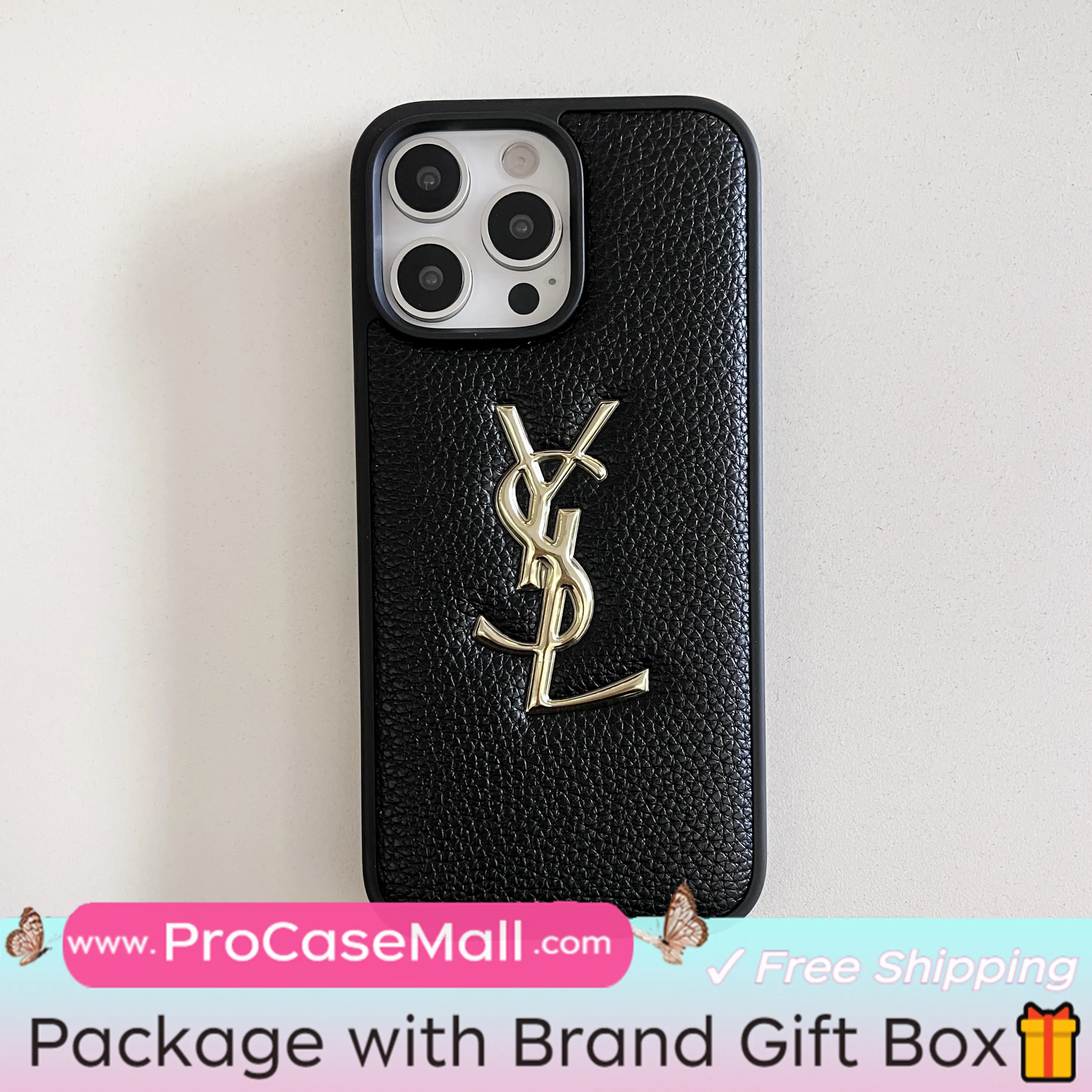 GOLD STAMPING GOLD PRINTED YSL LEATHER APPLE IPHONE CASE