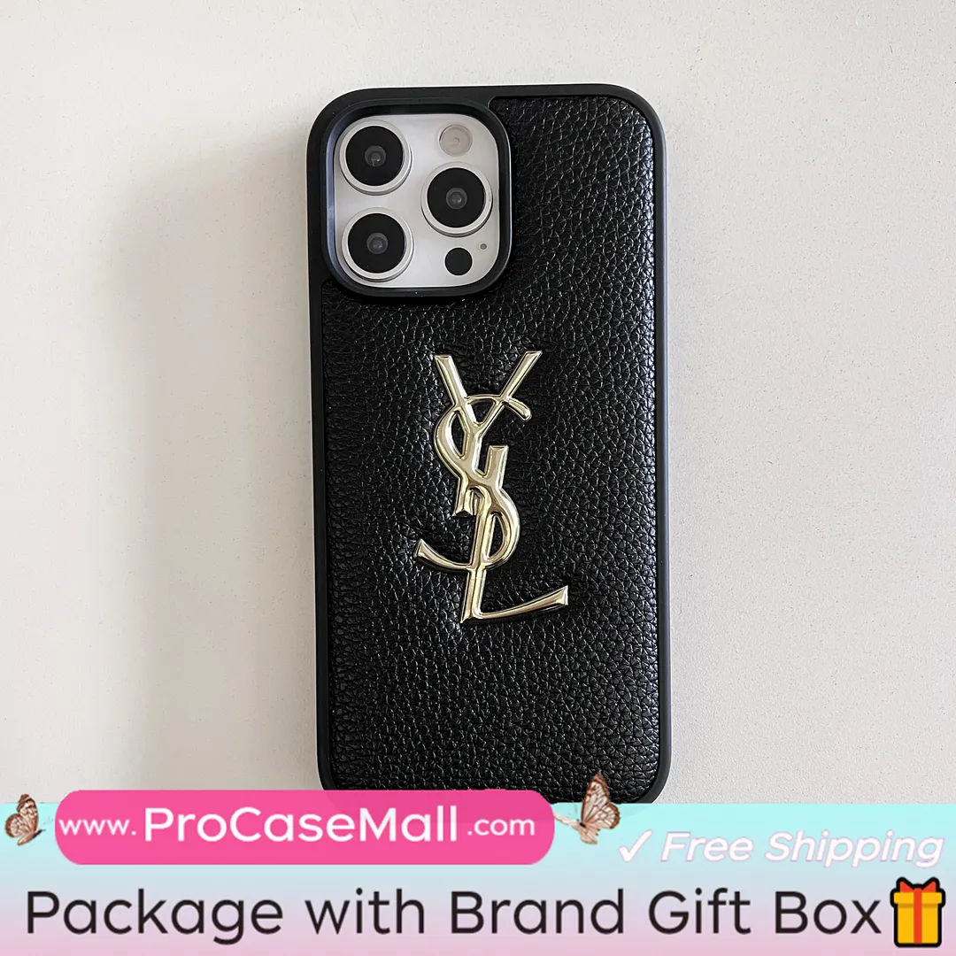 GOLD STAMPING GOLD PRINTED YSL LEATHER APPLE IPHONE CASE