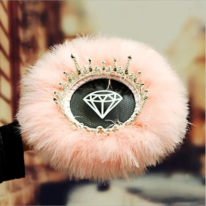 Colorful Feather Velvet Anti-slip Mat Car Perfume Ornaments Set Decoration Cushion Pad Crystal Crown Mobile Phone Anti-slip Mat